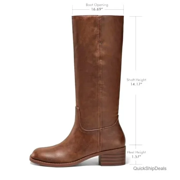 Women's Knee High Boots Square Toe Chunky Heel Comfortable Low Heel Shoes - Picture 4 of 7